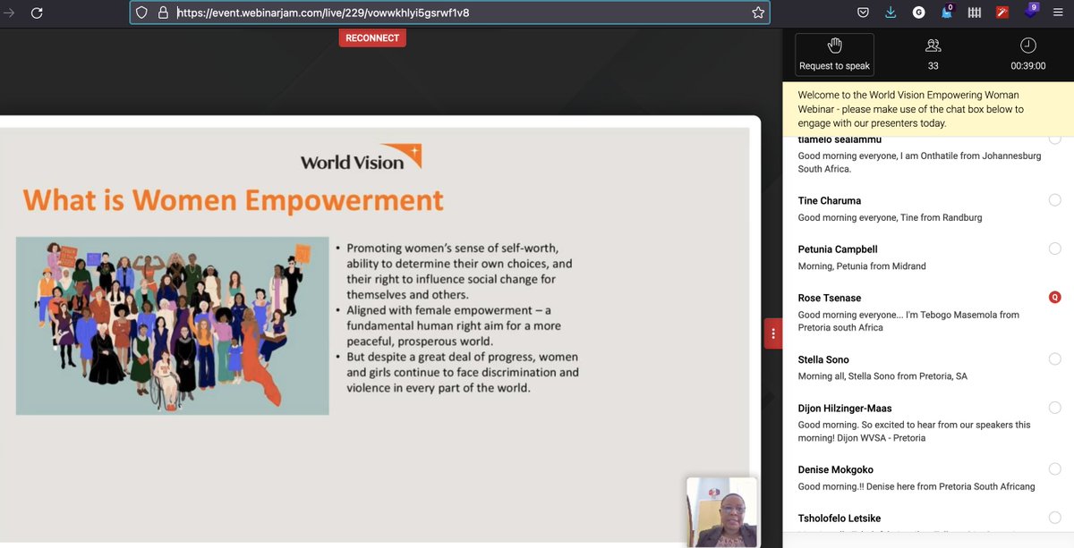 WorldVisionSA's tweet photo. From Zimbabwe, welcome our second #speaker for today's #Webinar -  Dephin Mpofu, is the Regional HIV and #GenderLead for @WorldVisionSAR &amp; has been involved with gender empowerment, leadership, and #entrepreneurship #development since 1999 - join us via - https://t.co/ocWyKMGhkO https://t.co/jo5Nv0QYO1