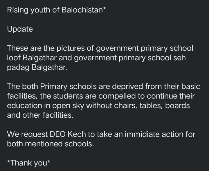 _R_Y_B_'s tweet photo. RYB*
The pictures of govt primary school loof Balgathar and govt primary school seh padag Balgathar. 
The both Primary schools are deprived from their basic facilities, the studnts r compelled to continue their edu in open sky without chairs, tables, boards and other facilities. https://t.co/39vM0c0JBC