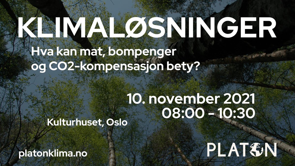 PlatonKlima's tweet photo. Bli med på vårt seminar om klimaløsninger og aksept for disse den 10. november! 
- Klimavirkemidler på transport 
- Offentlige innkjøpsordning og mat
- Bompengeopprøret og effekt av bompenger
- CO2-kompensasjon i Norge og Sverige
Påmelding her: https://t.co/8v2WmcqkLZ https://t.co/r61TgnzK0O