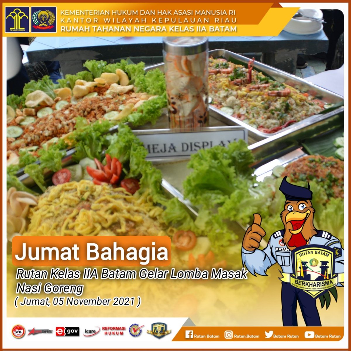 BatamRutan's tweet image. Jumat Bahagia, Rutan Kelas IIA Batam Gelar Lomba Masak Nasi Goreng 
Jumat, 05 November 2021
.
.
.
.
.
#lombamemasak
#nasigoreng
#perlombaan
#subseksirutan
#KumhamSemakinPasti
#RutanBatam