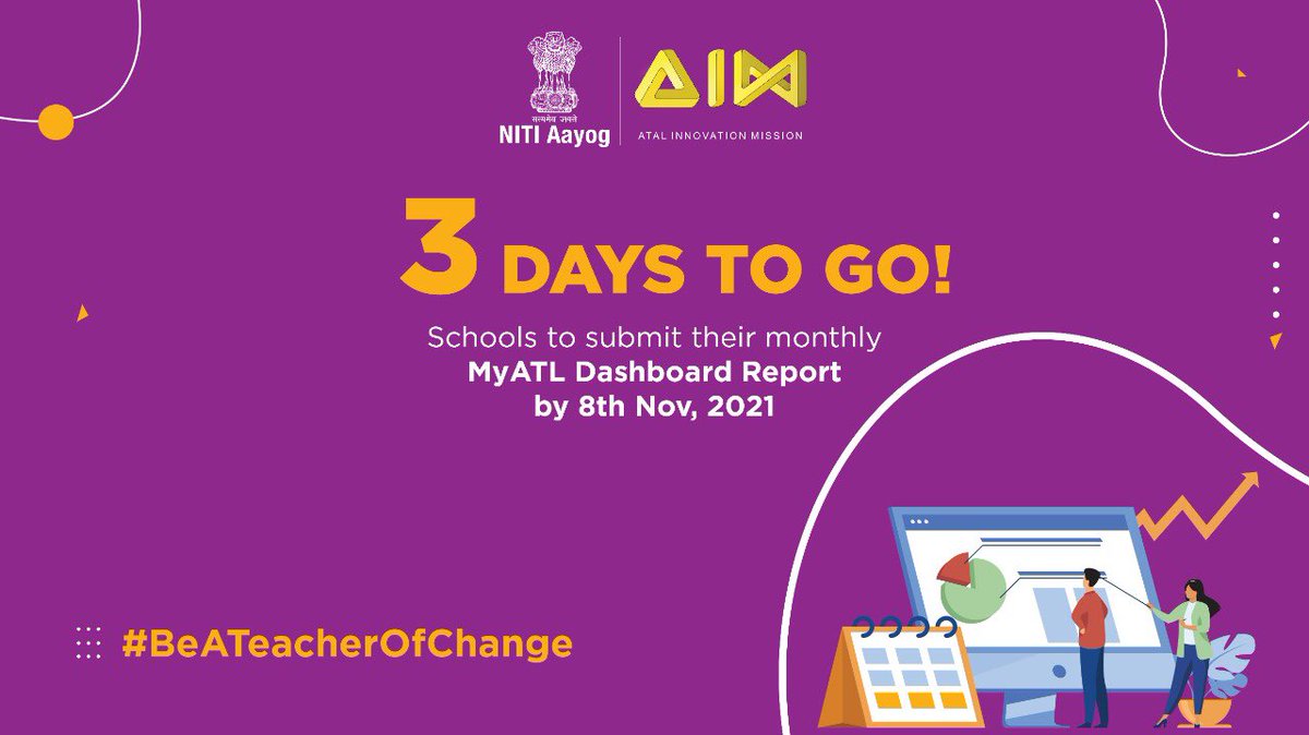 AIMtoInnovate's tweet image. 3️⃣ days to go!

Update your MyATL Dashboards and stand a chance to become the next ATL school of the month.

➡️Don’t miss out on highlighting #TinkerFromHome sessions &amp;amp; activities

🗓️Deadline: 8th November 2021

🖇: aim.gov.in/atl/