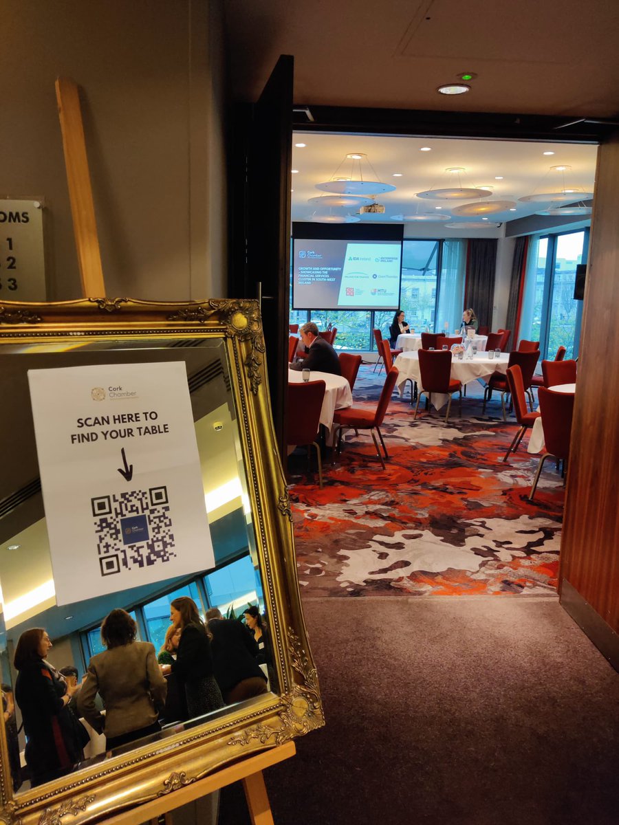 CorkChamber's tweet photo. We are more than delighted to be kicking off our first in person event.

We are about to hear from expert panellists in #IFSsouthwest and keynotes: 
➡️@mmcgrathtd, Minister for @IRLDeptPER
➡️Deirdre O'Connor, MD @BlackRock
➡️@SeanFlemingTD @IRLDeptFinance https://t.co/BD88nPJbkm