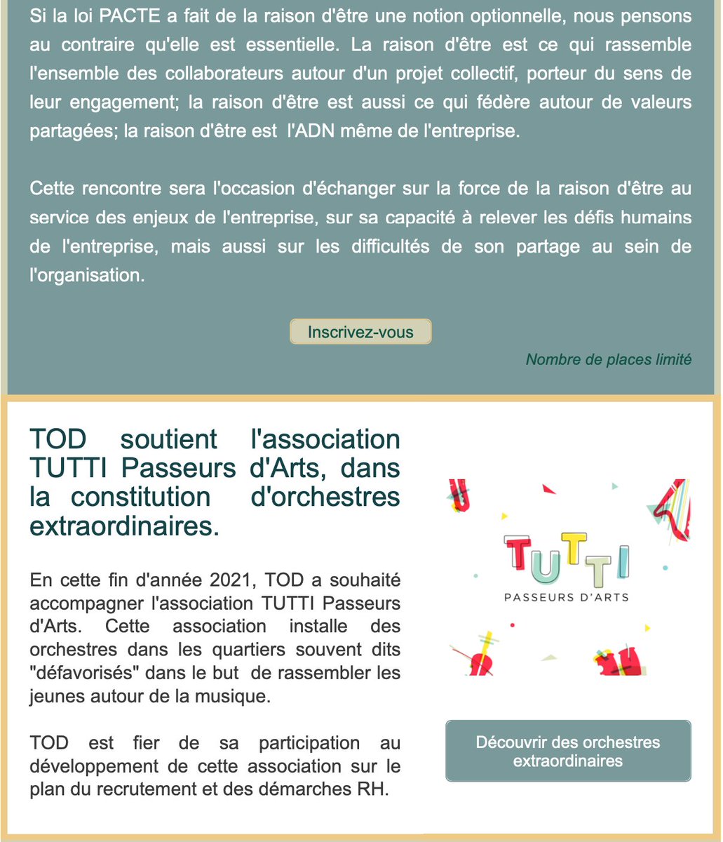 Yourtod's tweet photo. #NEWSLETTER - FIN OCTOBRE 2021 ! 📆 (1/2)

Au programme :
✅15ème rencontre de la #communauté TOD : "la raison d'être au service de la #performance" 
✅Soutien de l'association @passeursdarts 🎼
✅Lancement de l'indicateur d'un #capitalhumain pleinement valorisé https://t.co/MQB3b7gWLa