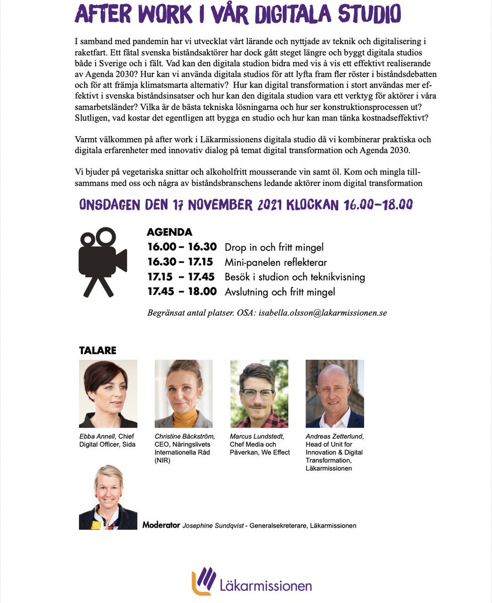 lminternationa1's tweet photo. Join us for After Work in our digital studio Nov 17! Combining practical and digital know-how with innovative dialogue on #digitaltransformation and realisation of the #2030Agenda. Limited spaces available.@Sida @weeffect @SweMFADevCoDept 
https://t.co/EUAWzO3ZCn @JossanSundqvist https://t.co/1xOoaNjtgV