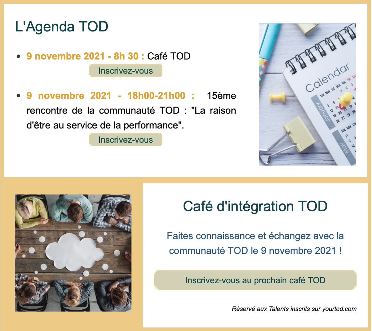 Yourtod's tweet photo. #NEWSLETTER - FIN OCTOBRE 2021 ! 📆 (2/2)

Lien d'inscription de la 15ème rencontre de la communauté TOD ➡️ https://t.co/4vuKjk3lQM https://t.co/Eyp0zbENBo