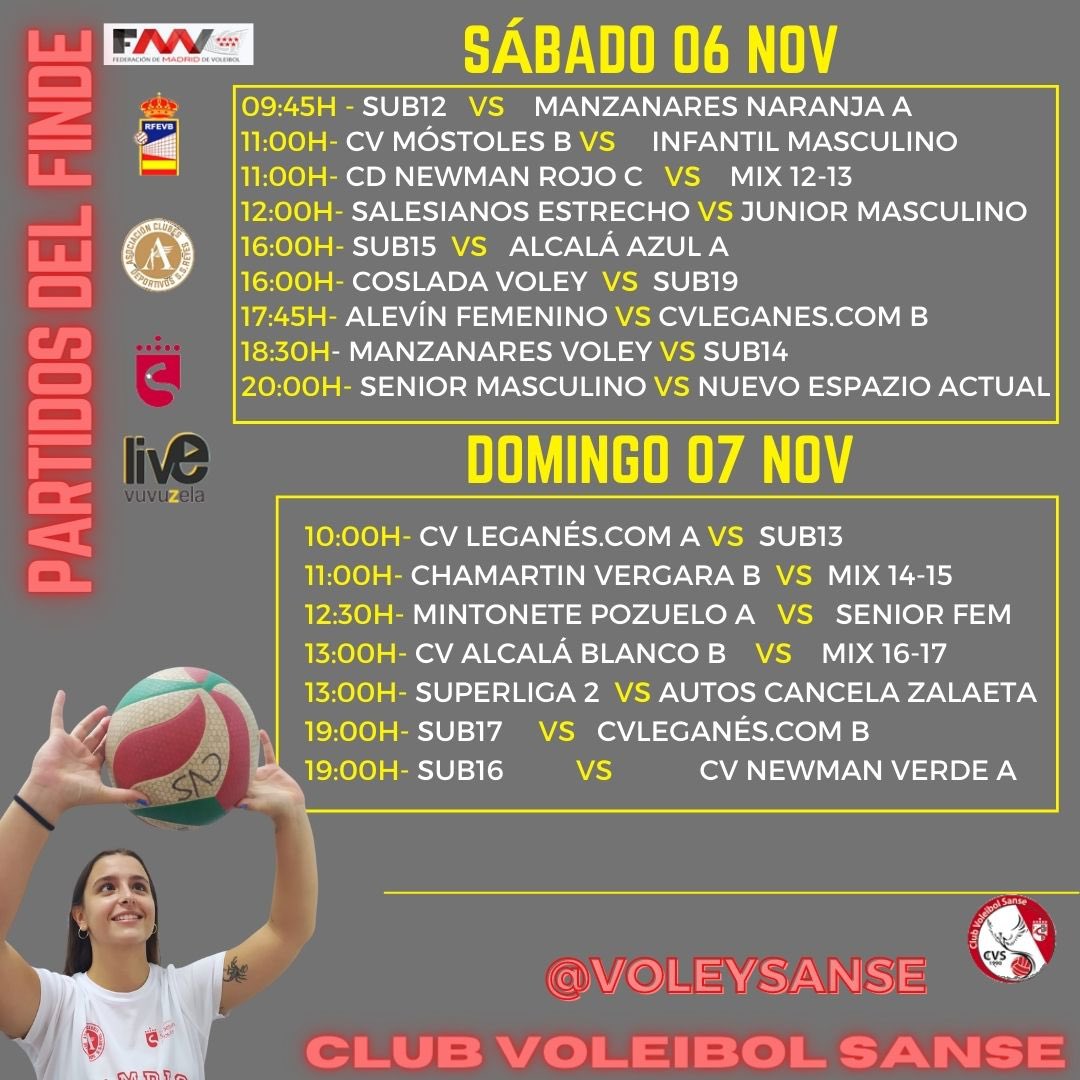 voleysanse's tweet photo. 🔜 ¡NUESTROS PARTIDOS DEL FINDE! 🏐
🏟️En el CVStadium:

📆 Sábado: Sub12, Sub15, Alevín femenino y Senior Masculino.

📆Domingo: SF2, Sub17 y Sub16.

👥Aforo al completo en la instalación
😷 Uso obligatorio de mascarillas 

#CvStadium #CvS #JugamosEnCasa #Temp21-22 https://t.co/r1fgePIo9X