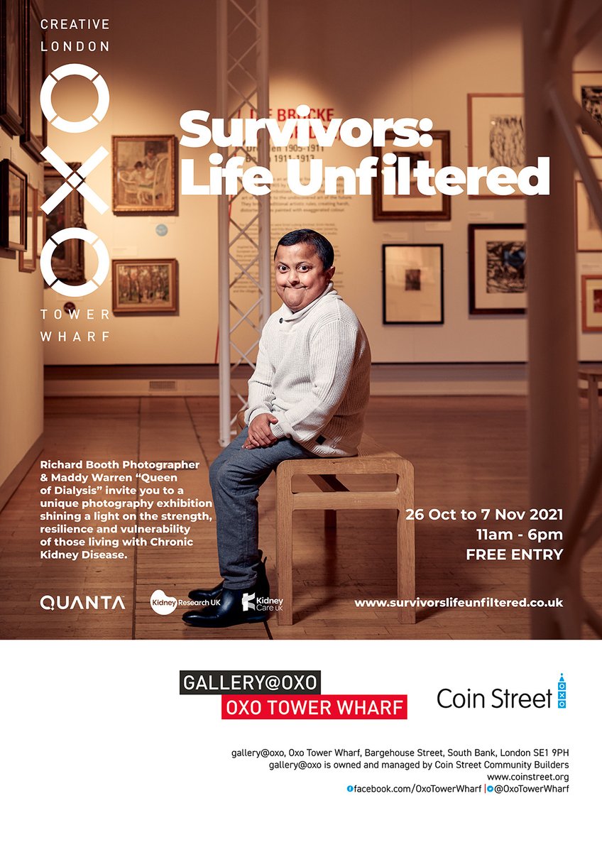 Make some time this weekend to visit the brilliant Survivors: Life Unfiltered exhibition <a href="/OxoTowerWharf/">Oxo Tower Wharf</a> if you can. Created by photographer <a href="/RichardBoothUK/">Richard Booth</a> &amp; <a href="/queenofdialysis/">Maddy Warren</a> to tell stories of people from all over the UK who have #kidneydisease #survivorslifeunfiltered
