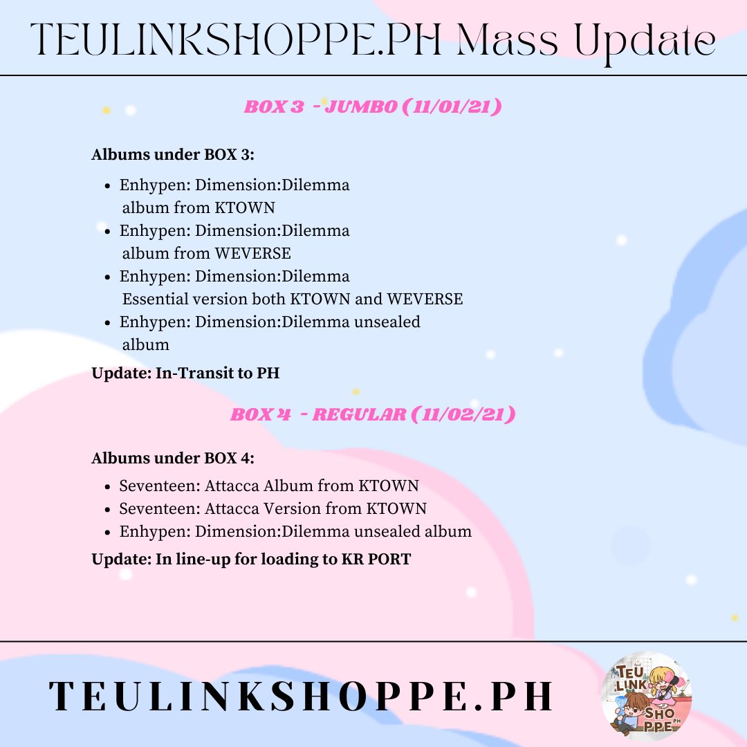 teulinkconcerns's tweet photo. [📢] #TLSPH_UPDATES 

MASS UPDATE!! (11/05/21)

SEE THE PHOTOS BELOW.

IF YOU HAVE ANY CONCERNS OR QUESTIONS ABOUT THE MASS UPDATE, DON'T HESITATE TO DM US. THANK YOU. ✨🥰 https://t.co/tKxxQ9vyJi