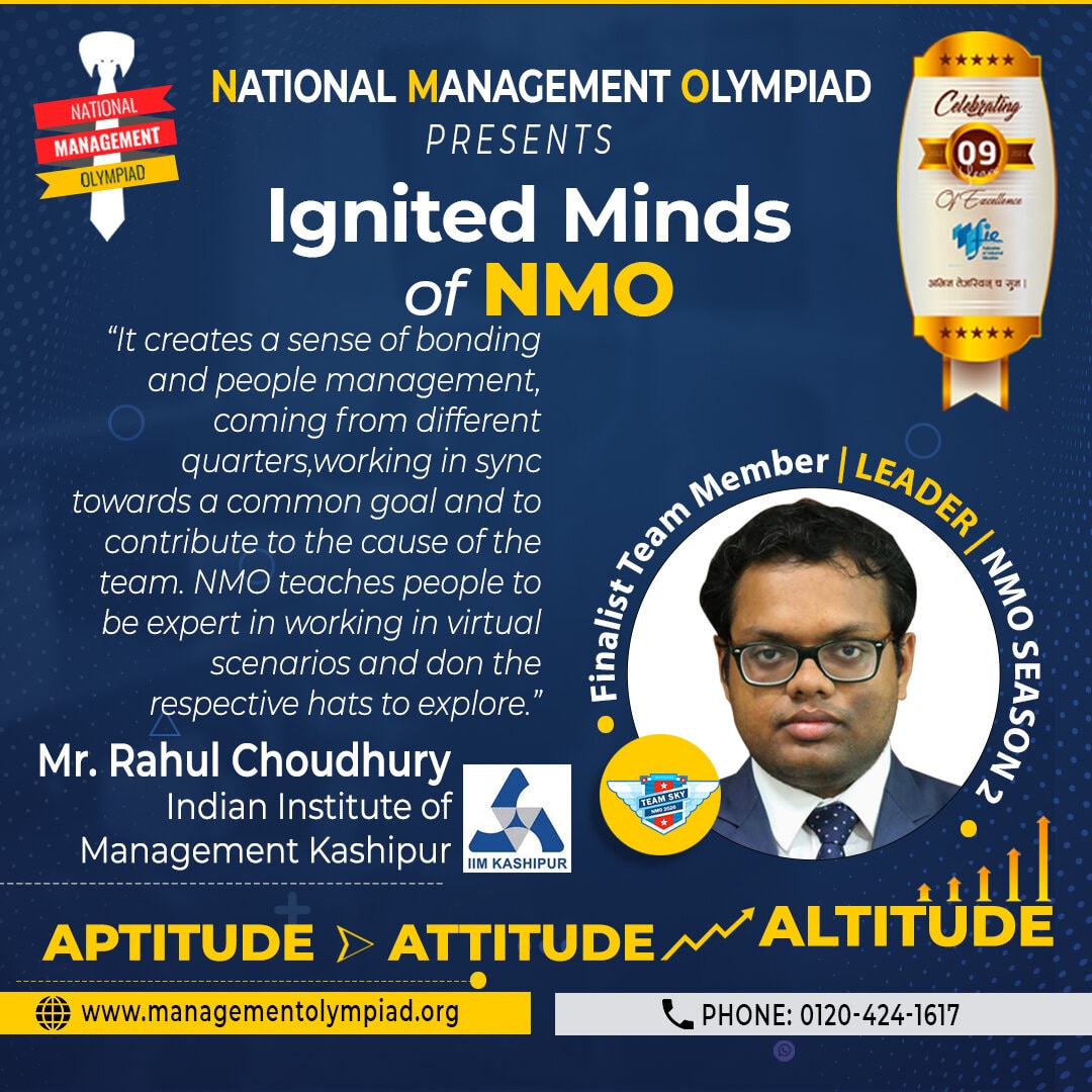 managementolymp's tweet photo. Please meet our Finalist team Leader Mr. Rahul Choudhury is a achiever with Winner Mindset. We wish him all the best for his all endeavours.
#NationalManagementOlympiad #OnlineOlympiad #ManagementOlympiad #ManagementCompetition #NMO #Leadership https://t.co/5fhSVEsTLK