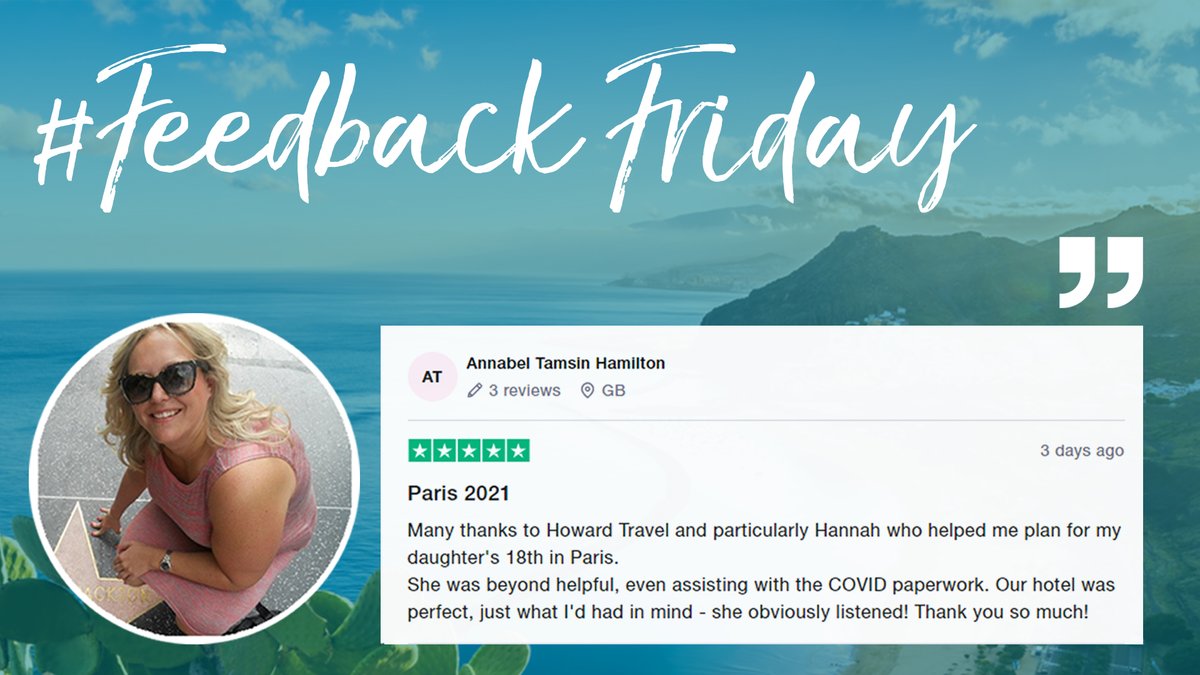 HowardTravel's tweet photo. #𝙁𝙚𝙚𝙙𝙗𝙖𝙘��𝙁𝙧𝙞𝙙𝙖𝙮✍️

A big well done to our travel expert Hannah who received some ⭐⭐⭐⭐⭐ feedback this week!👏👏

If you have booked with us in the past and would like to leave your feedback with us, visit our Trustpilot account here👇

https://t.co/njg1nMjYzO https://t.co/azbO6eZgG2