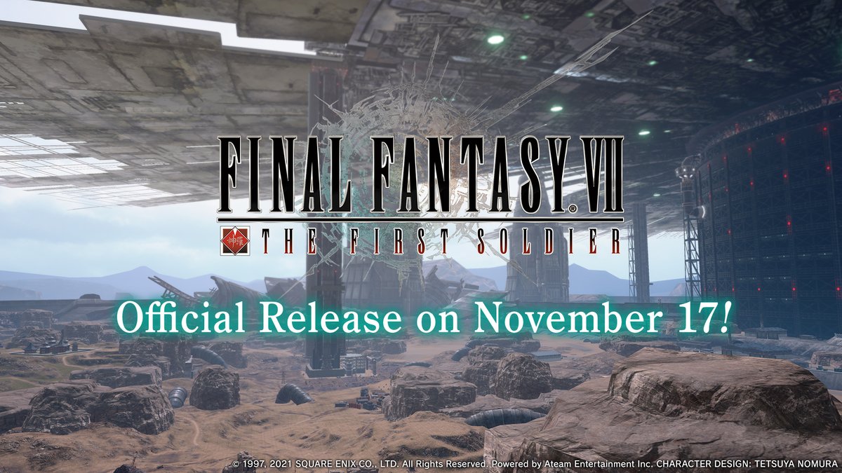 FFVII_FS_EN's tweet photo. #FF7FS Official Release Date!

FINAL FANTASY VII THE FIRST SOLDIER will officially be released globally on November 17 (Wed.)!🎉

Pre-register now if you haven't yet!
▶️ https://t.co/DM6opJ3eqA

Stay tuned for more info!

#FinalFantasy #FF7R https://t.co/8TOVg7goA1