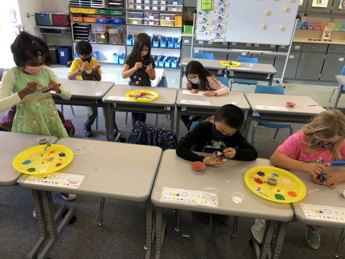 HeatherSCSD's tweet photo. Happy Diwali!
1st/2nd graders learning about Diwali, decorating their own diya, and making rangoli art.  Thank you to our wonderful parents who share their cultures and celebrations with us. https://t.co/zWua2K0j3J