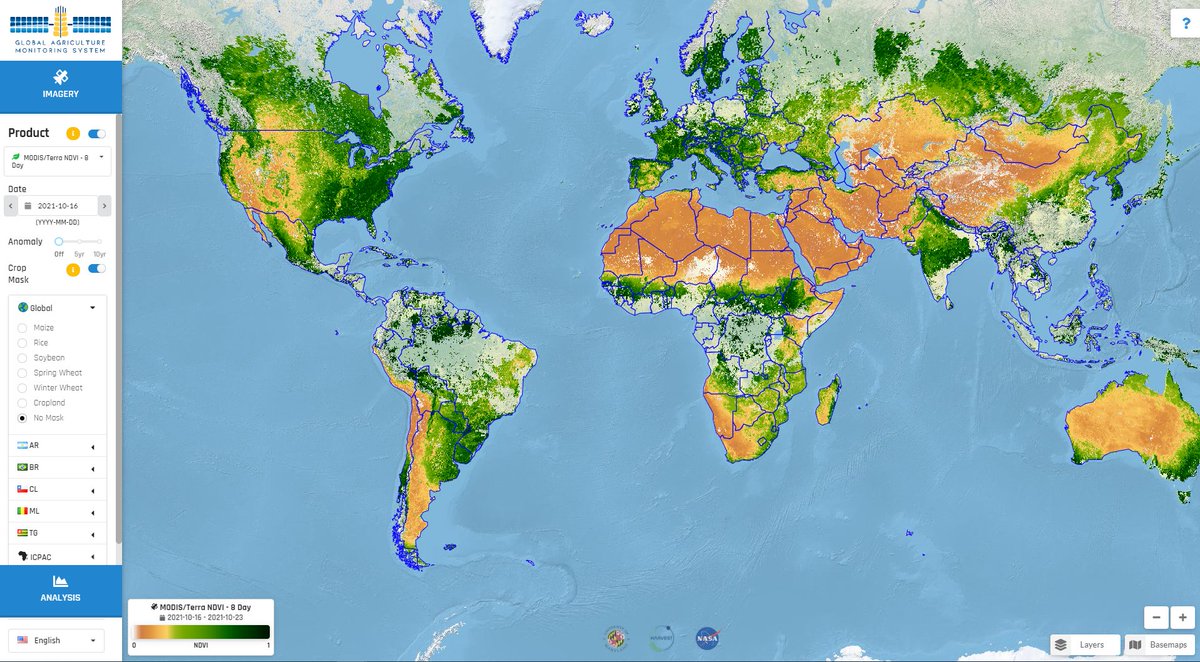 HarvestProgram's tweet photo. Have you explored our #GLAM system? It puts global EO datasets (#CHIRPS #precipitation, #MODIS #NDVI and #NDWI, #MERRA2 #temperature &amp; #Sentinel1 #soilmoisture) at your fingertips in an easy to navigate web-based platform.
You can read more about it here👉 https://t.co/pJ5buVauBM https://t.co/A5SuNG4y3z