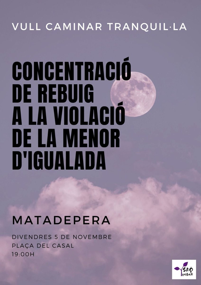 CUPMatadepera's tweet photo. Ens sumem a la concentració de @SaoRebel per unes vides lliures de violències masclistes. La nit és nostra! ✊🏽 https://t.co/ayxFagqQNQ