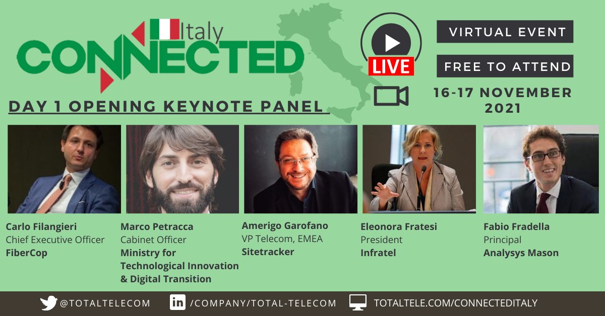 totaltelecom's tweet photo. Sitetracker is a platinum sponsor at #ConnectedItaly!

As such, Vice President of Telecom EMEA, Amerigo Garofano, will represent @SitetrackerInc in the opening keynote panel, 'Building the gigabit future: strategies for a fully connected Italy', on Tuesday, 16 November at 10:40. https://t.co/h0xxqiIKUq