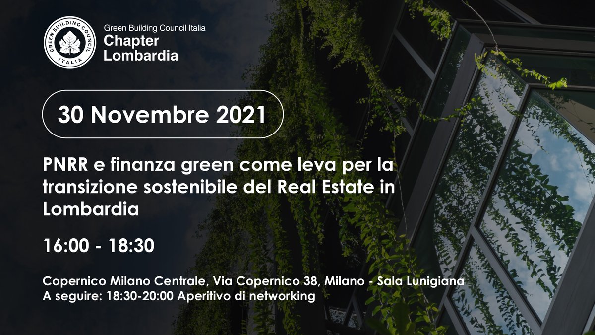 Ripartono le attività in presenza del chapter Lombardia. Siete tutti invitati all'evento:
PNRR &amp; finanza green come leva per la transizione sostenibile del Real Estate in Lombardia
Segnate in agenda!
A breve i dettagli dell'evento con il panel dei relatori