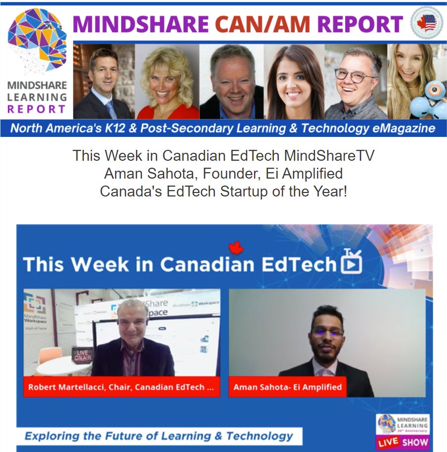 MindShareLearn's tweet photo. #New! CanAm #EdTech Report eMag  MindShare Learning> In this Issue: #CDNEdTech21 Awards &amp; Reflections> MindShareTV Podcasts Startup of the Year/Princeton STEM Company Founder, Cross Canada Checkup Podcast, MSL Partners with FETC, @D2L Goes Public https://t.co/8rOI6y6v9K https://t.co/ysceumC9iM
