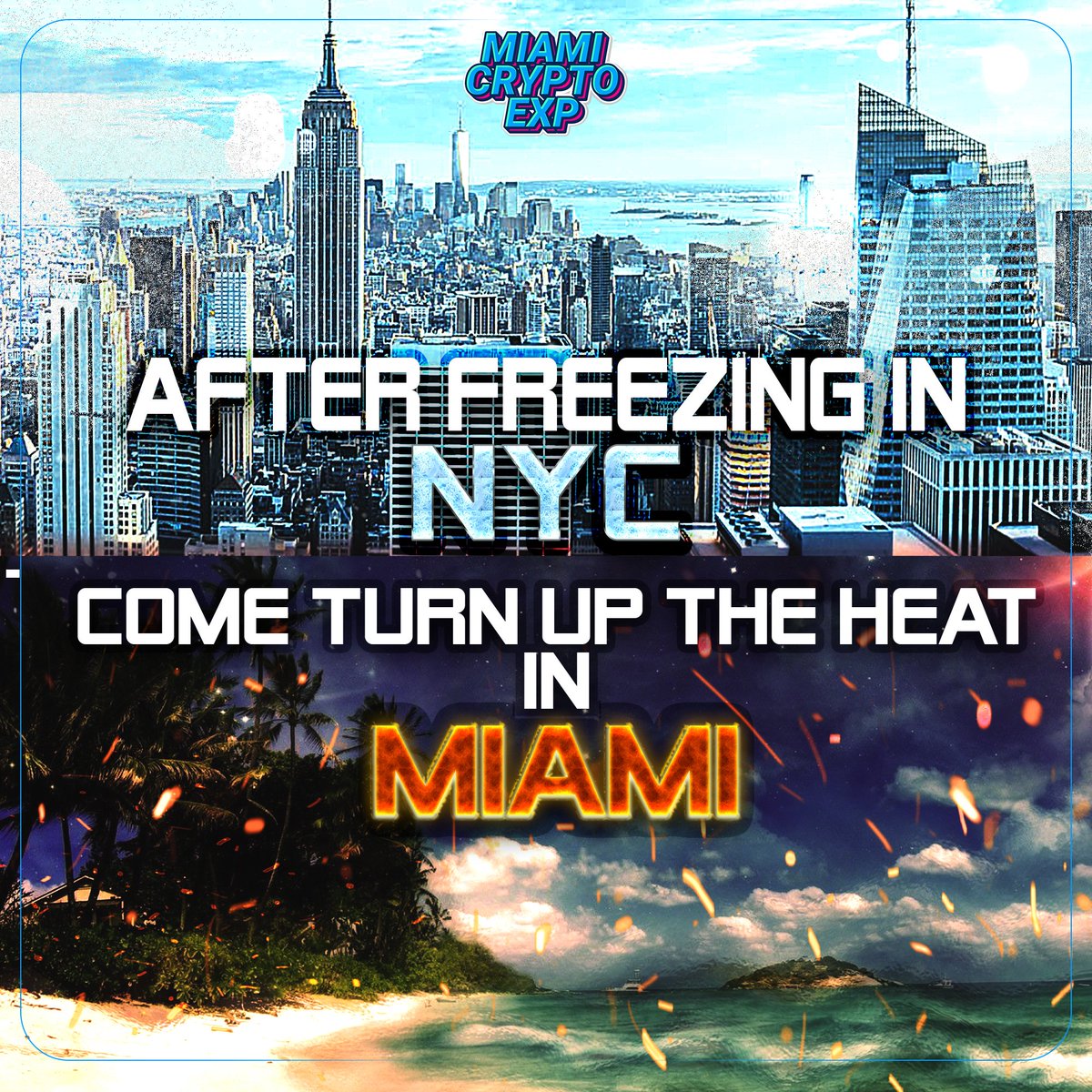 MiamiCryptoExp's tweet photo. No more cold, no more back-to-back keynotes, no more waiting in line parties. The Miami Crypto Experience is all about community and FUN! So stop sitting around in auditoriums and come on out! Plus, not to brag or anything... but we do have the best parties ;) 

#BTC #NFTs https://t.co/86ji0HETBM