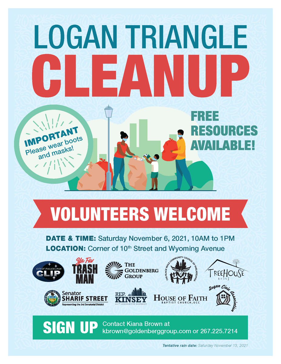 GoldenbergGroup's tweet image. THIS WEEKEND! We'll be at Logan Triangle cleaning along with a few other friends of the neighborhood.
VOLUNTEERS WELCOME! 
Saturday, November 6, 2021 10AM-1PM
Contact Kiana Brown at kbrown@goldenberggroup.com for more information!