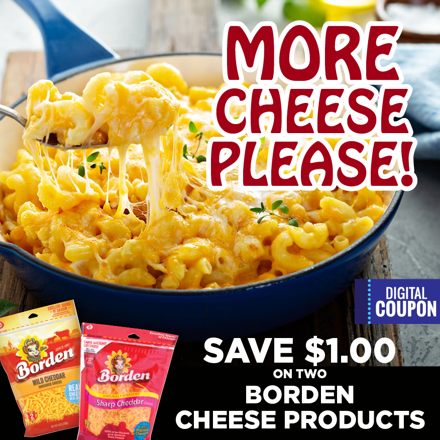 LarsonCashSaver's tweet photo. More cheese please! Save $1.00 on 2 Borden Cheese products: 
Oxford: https://t.co/8C7POIldAv 
Water Valley: https://t.co/2zaZal3ATq https://t.co/WhdzEp72xO