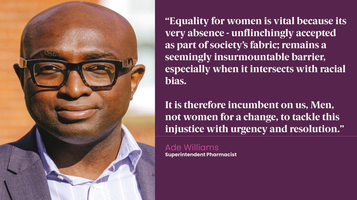 rc_pharm's tweet photo. Join @adewilliamsnhs at our upcoming webinar: Driving equality for women in pharmacy.
Ade will be speaking on the Men as Allies panel session.
This event is open to all.
📅Friday 19 November | 10:00 am - 1:30 pm | Online
Book now: https://t.co/2m3yPppyVY
#RPSEvents #RPSIandD https://t.co/WQF44BdmSg