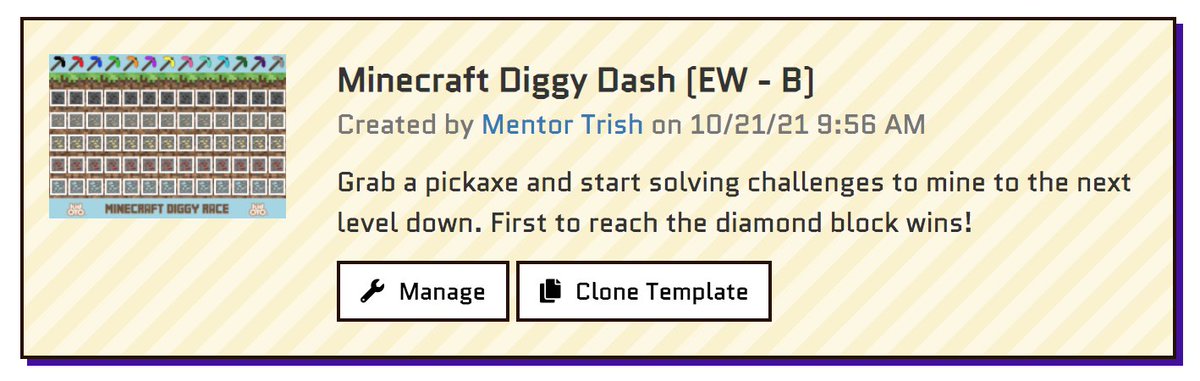 oyoclass's tweet image. Live Today at $OYO, #CodeConquest2021 Skill Dash! @EastWillistonSD
Minecraft Diggy Dash Map - Grab Your Pickaxes!! @CodeMakeOwn #K12CS