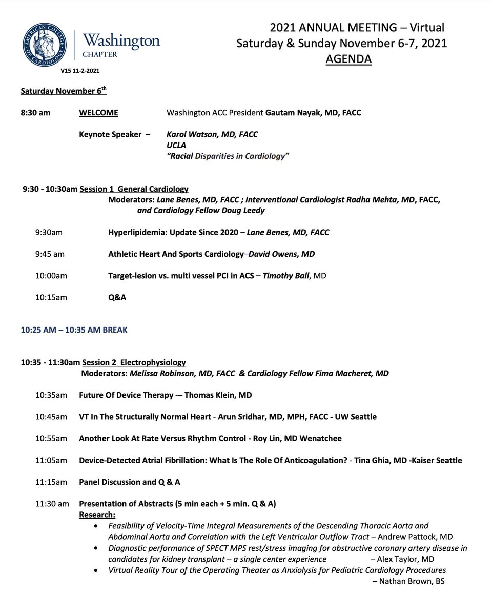 WashingtonACC's tweet photo. It's not too late to register for Washington ACC's Annual Virtual Meeting! Hear from two #inspiring keynote speakers @ditchhaporia & @kewatson! Check out the agenda below!
🔗https://t.co/Far78twtvQ
#cardiotwitter #cardiology #medicine #learn #womeincardiology #washington #waacc https://t.co/DhRzJl4IIg