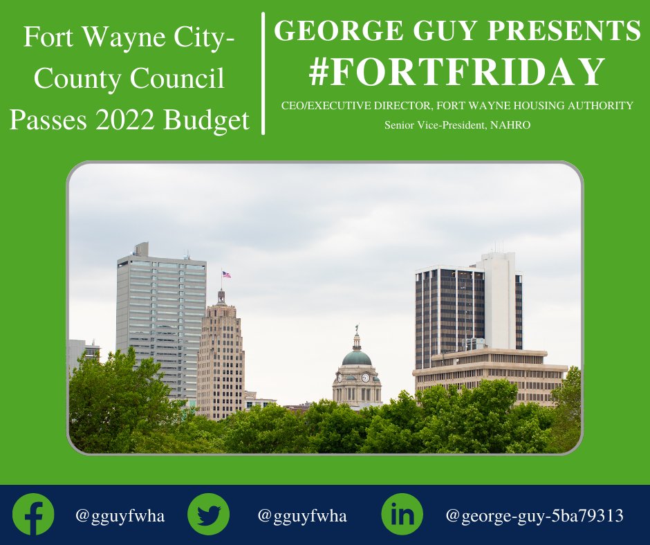 gguyfwha's tweet photo. #FortFactFriday: #DYK that the Fort Wayne City-County Council has approved the 2022 budget? To learn more about the budget, click here: https://t.co/JgCBBuLqWp
#Budget #2022 #Community #FortWayne https://t.co/VqlPDfQbcF