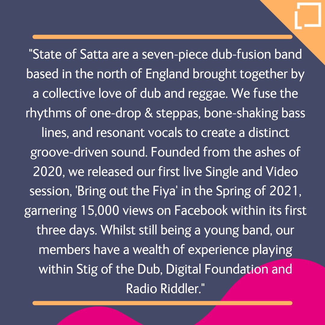 LeedsMusicDrama's tweet photo. Our #FeaturedBand this week is @StateOfSatta a seven-piece dub-fusion band comprised of students from our Production, Jazz, Film & Classical programmes, brought together by a collective love of dub and reggae.
Check them out - https://t.co/FcARZ4Ed50 https://t.co/iubm2NuzzQ