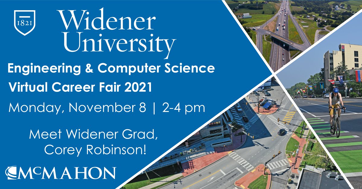 mcmahonassoc's tweet image. McMahon will be at @WidenerUniv Engineering &amp;amp; Computer Science Virtual Career Fair on Monday, November 8th from 2-4 PM. Meet @WUEngineering grad, Corey Robinson &amp;amp; Lauren Lorenz to find out why it&apos;s great to be an engineer here! #mcmahoncareers #WidenerEngineering @WidenerCareers