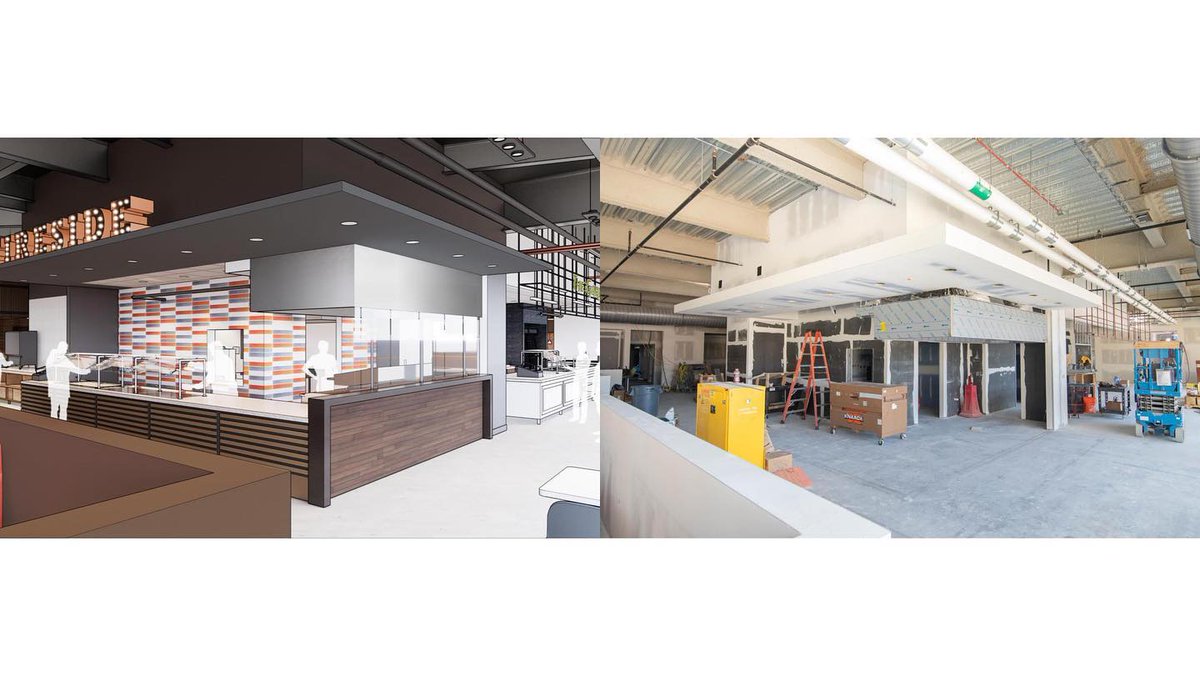 WesternMichU's tweet photo. The dining venues are beginning to come to life at the new state of the art Student Center &amp; Dining Facility project! Take a look at how the Dining Facility is taking shape with these side by side comparisons. 

#WMU #WMUbuild #Walbridge https://t.co/QvIp4Z7Dnc