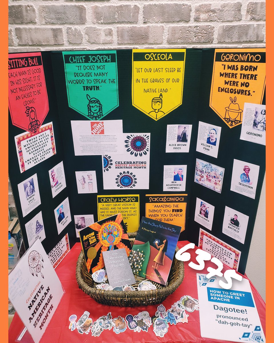 THDEileenMarie's tweet photo. Recognizing Native American Heritage Month at 6375! Read a book, learn a phrase in a tribes' native tounge, learn some history, see what THD has done to support NA, and grab a sticker for your  laptop/H2O bottle! @HeldieRodriguez @thdkwalk #thd6375 #NativeAmericanHeritageMonth https://t.co/m34zYxolEu