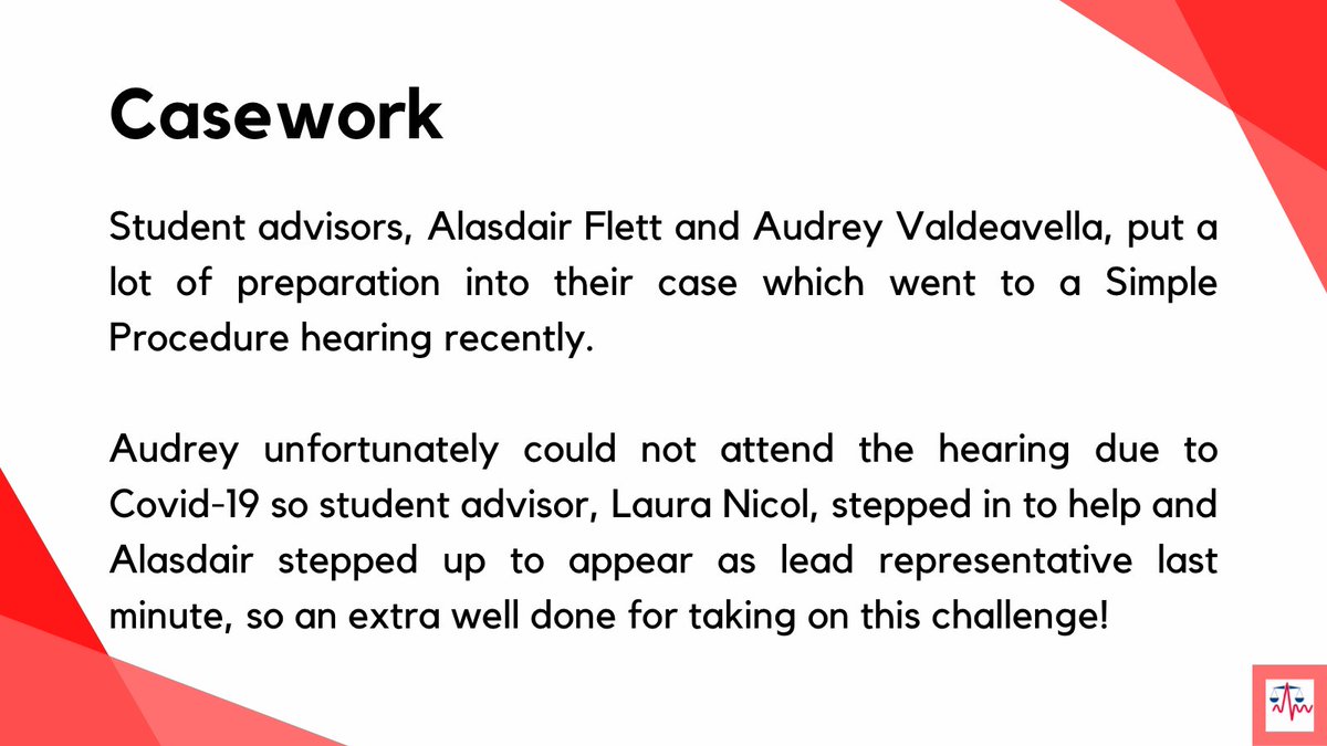 StrathLawClinic's tweet photo. Well done to all the advisors involved!
This is one of the reasons why we work in teams at the clinic and why teamwork is so important for all advisors in the clinic.
#lawclinic #freelegaladvice #lawstudents #probono #freerepresentation #accesstojustice https://t.co/KfBkshazwl