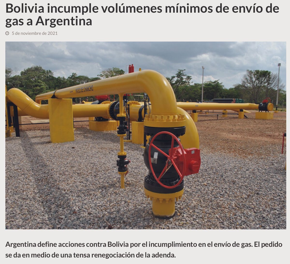 riosmauricio's tweet photo. Siri, muéstrame uno de los más recientes casos en que el socialismo solamente ha producido destrucción de capital, pobreza, hambre, miseria como en todo momento y lugar donde fue aplicado…

“Bolivia incumple volúmenes mínimos de envío de gas a Argentina”. https://t.co/lg69Y148VB
