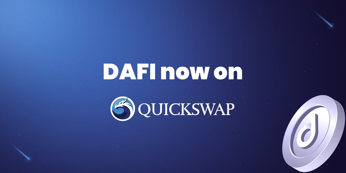 DafiProtocol's tweet photo. We’ve launched on @0xPolygon! 📈

The QuickSwap DAFI/MATIC pool is now live, here: https://t.co/rRexuqFHAt

You can also transfer your $DAFI to #Polygon to enjoy low cost and fast transactions. 🚀 https://t.co/RnjxJNjAmh