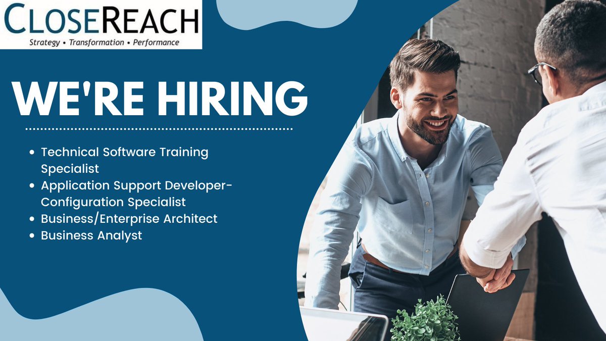 CloseReachLtd's tweet photo. CloseReach is #hiring! Are you a #BusinessAnalyst or #EnterpriseArchitect? Do you have experience as a #Software Training Specialist? Visit our #career page and #apply now!
https://t.co/zmkCn15AC6
#Ottawa #ottawajobs #QualiWare #quality #compliance #Technology #Canada #Ontario https://t.co/ctPgjXAfmp