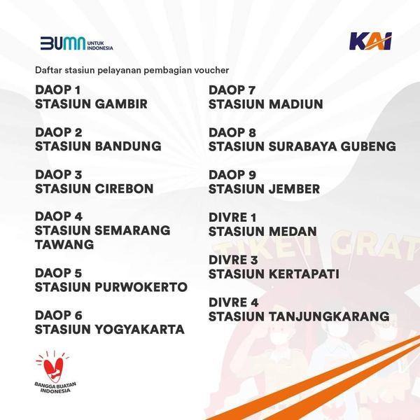 keretaapikita's tweet photo. Menyambut Hari Pahlawan, KAI Gratiskan Guru, Nakes, dan Veteran Naik Kereta Api
https://t.co/wROT8dMGEB

Dalam rangka menyambut Hari Pahlawan, KAI membagikan Voucher tiket KA Jarak Jauh secara cuma-cuma kepada Tenaga Kesehatan, Guru, dan Veteran. https://t.co/W2tYhHAFft