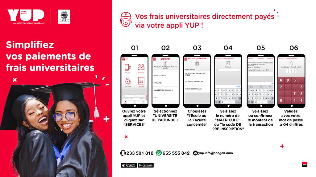 SGCameroun's tweet photo. Hello SG Peeps !
Payez désormais vos frais universitaires par #YUP depuis votre mobile 📲.
Mettez de l’argent 💰 dans votre compte, puis suivez la procédure ci-dessous 👇🏾, peu importe où vous vous trouvez 😉.
YUP c'est facile !
#YUPCAMEROUN #EndOfYear #SGCameroun https://t.co/DOY3UTEoc4