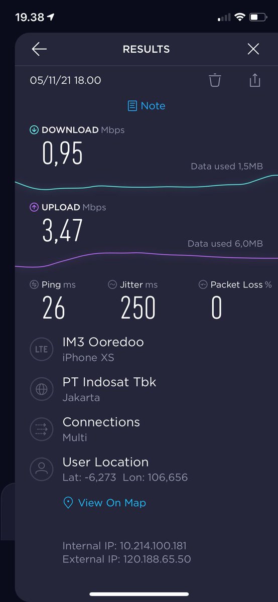 dionwidianto's tweet photo. Di gambir bisa 80mbps
Di area WTC serpong 1mbps aja ga tembus (dari kemarin dipertanyakan oleh cs no dan device yang lain bagaimana, maka saya beri tangkapan layar dari device iphone xs teman) fix bukan masalah di kartu sim card saya saja internet lambat.
@IndosatCare https://t.co/WBvKZJhRn3