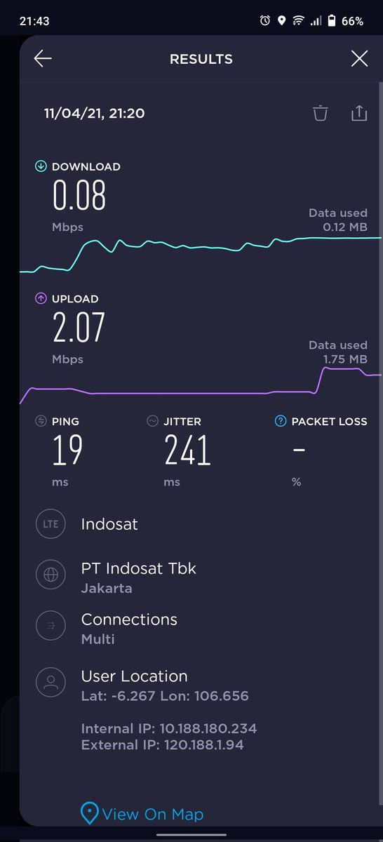 dionwidianto's tweet photo. Di gambir bisa 80mbps
Di area WTC serpong 1mbps aja ga tembus (dari kemarin dipertanyakan oleh cs no dan device yang lain bagaimana, maka saya beri tangkapan layar dari device iphone xs teman) fix bukan masalah di kartu sim card saya saja internet lambat.
@IndosatCare https://t.co/WBvKZJhRn3