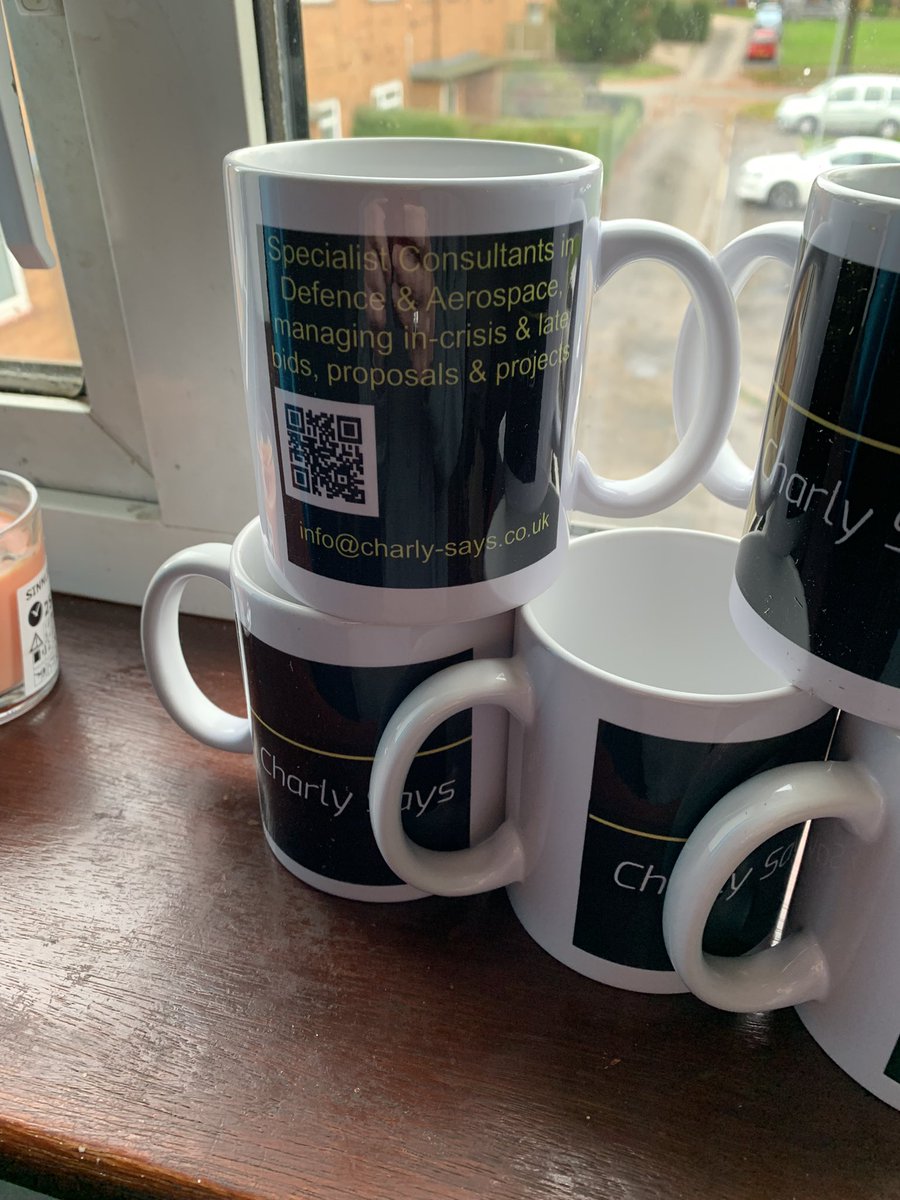 CharlySaysMgmt's tweet photo. Absolutely thrilled with my delivery from @Vistaprint today. Ordered Wednesday, rush delivered. A finitely spot on. #VistaPrint #Merch #AllTheMugs #BusinessStuff #CharlySays https://t.co/MNUwMb9KZM