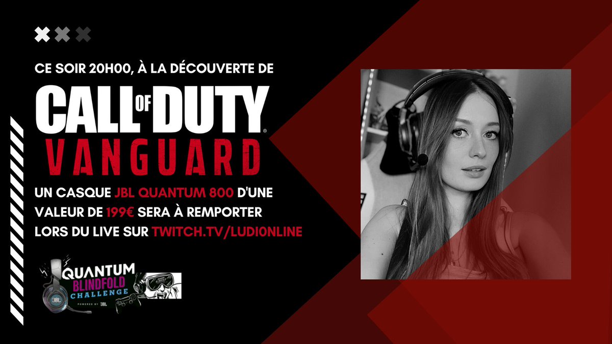 Ce soir je serai avec <a href="/FeuKingKa/">Ka 🌙</a> pour le #JBLQuantumBlindfoldChallenge 🔥 J'aurais les yeux bandés au début de la game et Ka devra me guider dans le jeu 😳 Pour les résidents belges et hollandais, il y aura moyen de remporter le casque JBL Quantum 800 ! 👉twitch.tv/ludi0nline