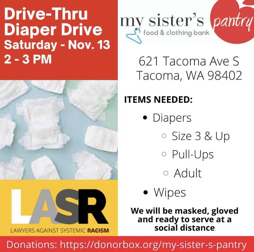 LASR253's tweet photo. Please join LASR for our drive-thru diaper and wipe drive for My Sister's Pantry and our community! 

Saturday - November 13th - 2-3PM
My Sister's Pantry
621 Tacoma Ave S Tacoma, WA 98402 https://t.co/DeO2G6i1fO