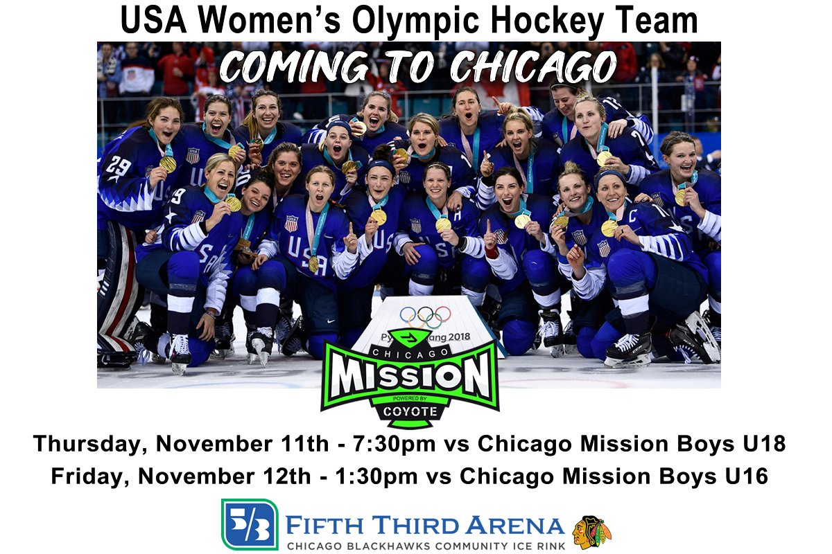 USA Women’s Olympic Hockey Team is coming to Chicago to play our Boys Midget teams.
Games will be open to the public.
Come watch former alumni Coyne-Schofield, Bozek, Harmon, Compher, Murphy and Cavallini as they prepare for Beijing Winter Olympics.

<a href="/AHAI_1/">AHAI</a> <a href="/MissionGirlsAAA/">Mission Girls Hockey</a>