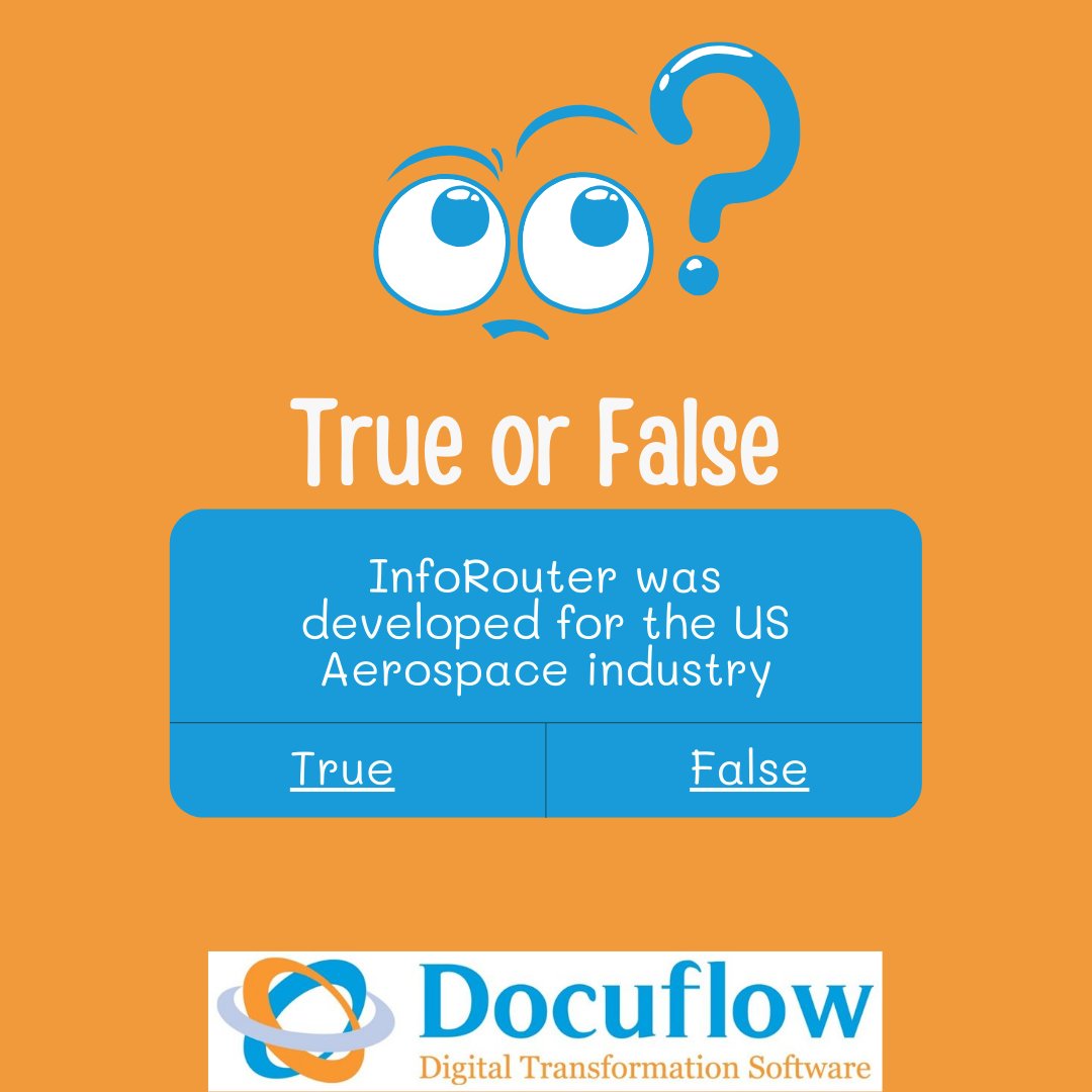 Docuflow's tweet image. How about a little Friday fun? 

True or false, #InfoRouter was originally developed for the UK Aerospace industry.

Pop your answers in the comments :-)
ow.ly/CeEr50GH2TI

#FridayFun #TrueorFalse #DocumentManagement