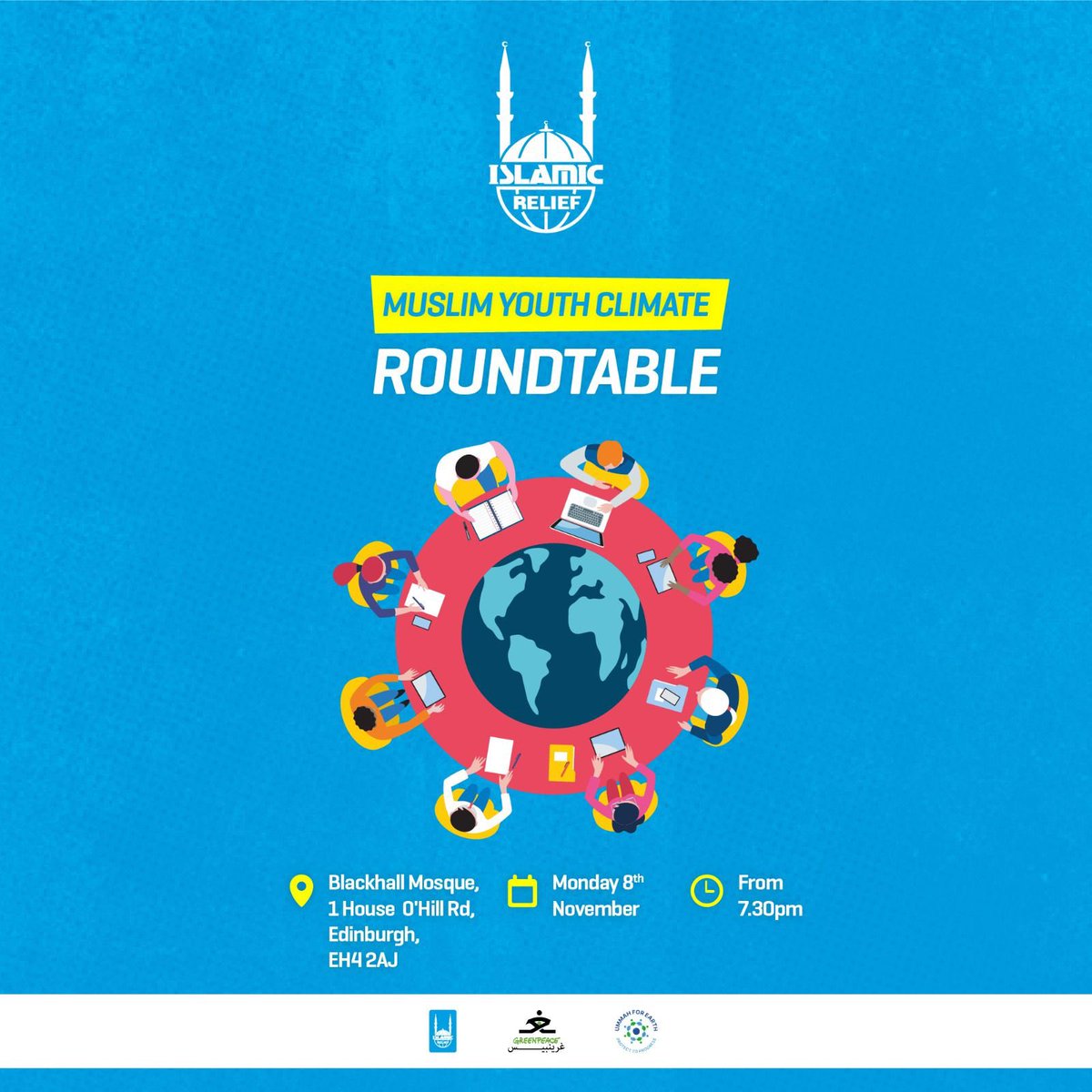 Salaam! This Monday, the 8th of November, a youth roundtable discussion around climate change and climate action will be taking place at Blackhall Mosque. If you’re interested, register through the link below! (Free!) 
eventbrite.co.uk/e/muslim-clima…