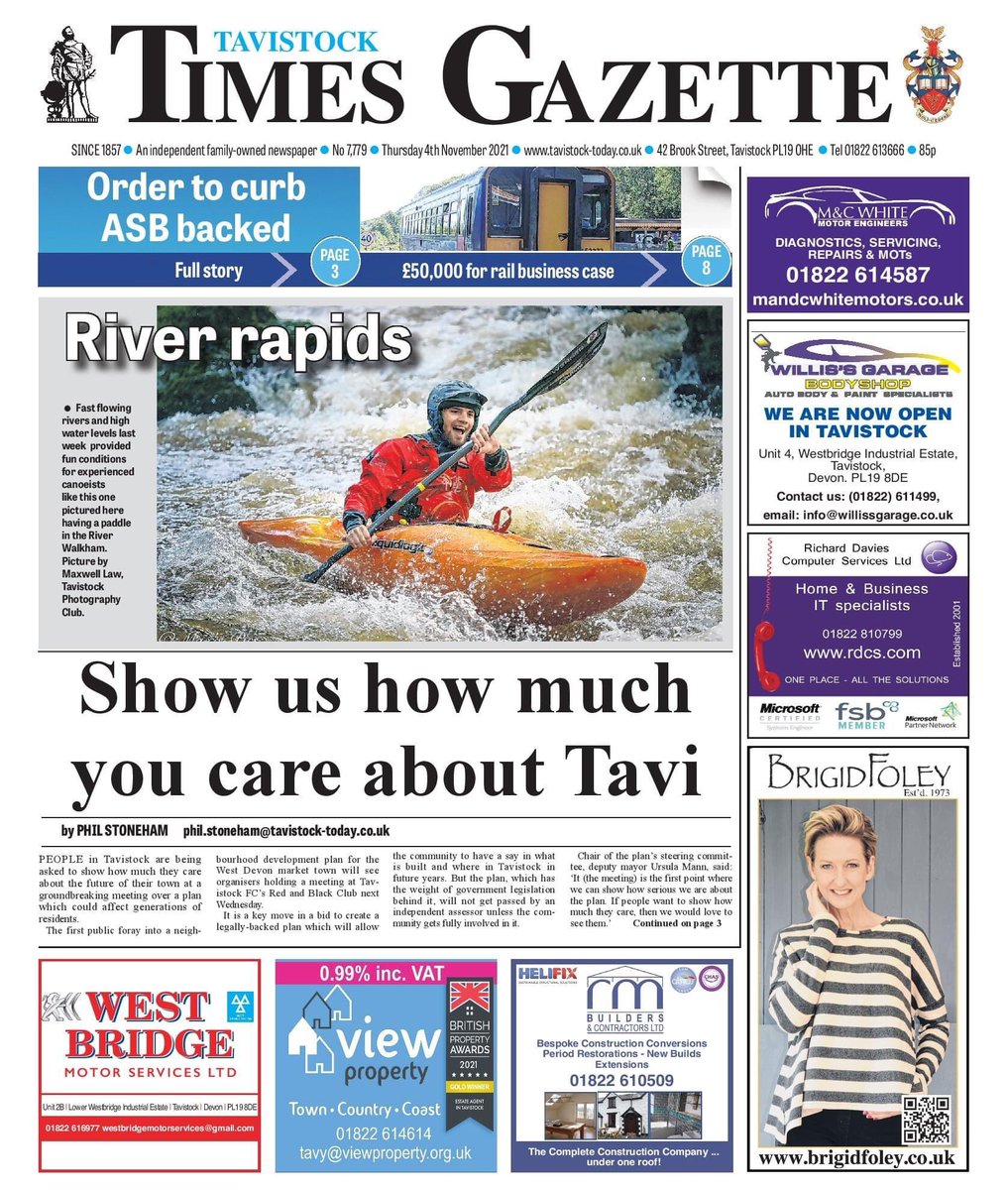 One of our paddlers from our recent trip to Dartmoor managed to make it onto the front page of the the local paper (<a href="/tavistocktimes/">Tavistock Times</a>)