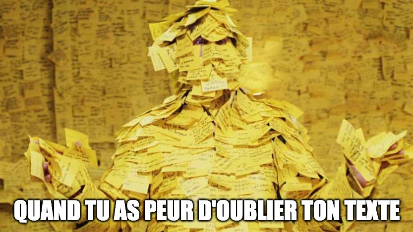 Être accompagné de notes lors d’une présentation ne signifie pas avoir tout son texte sous les yeux. Il faut évidemment faire le tri sur les éléments importants que vous ne souhaitez pas oublier ou qui sont complexes à retenir 🧠