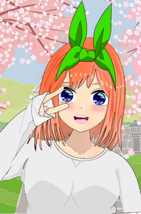 そらまめ@推し描き練習さんがTwitterに投稿した中野四葉(五等分の花嫁)のイラスト。