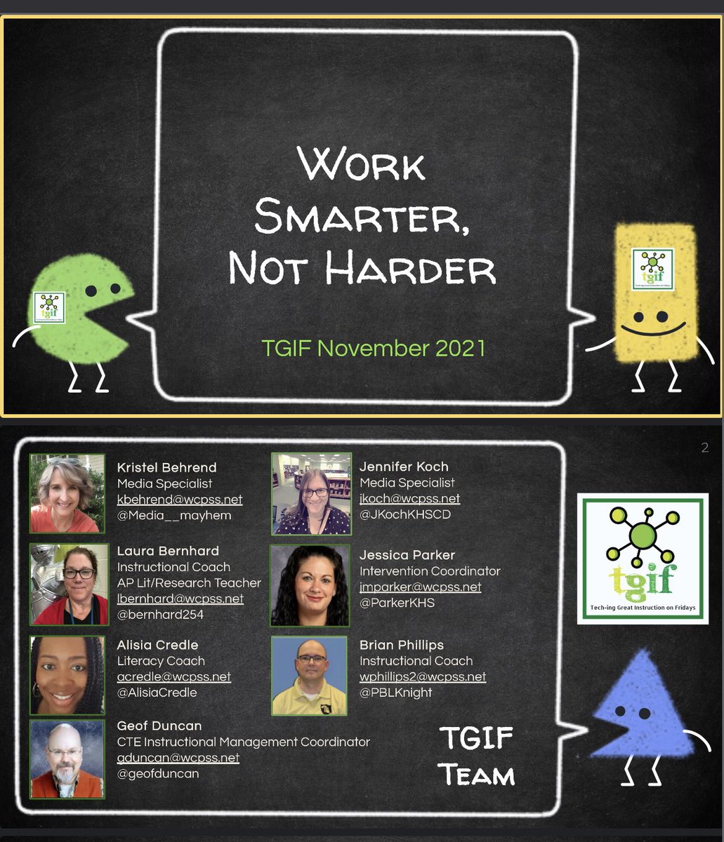 ParkerKHS's tweet photo. @KnightdaleHS friends - come hang out with your TGIF team during planning for our “Work Smarter, not Harder” session! We will share ways to engage, facilitate discussion & assess students. 7:35, 9:20, 10:40 or 1:05… hope to see you there! #khsgameon https://t.co/Mif3iDk3I1